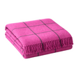 Plaid en alpaga du Pérou – Rose fuchsia à carreaux, 152 x 178 cm avec des franges de 10 cm