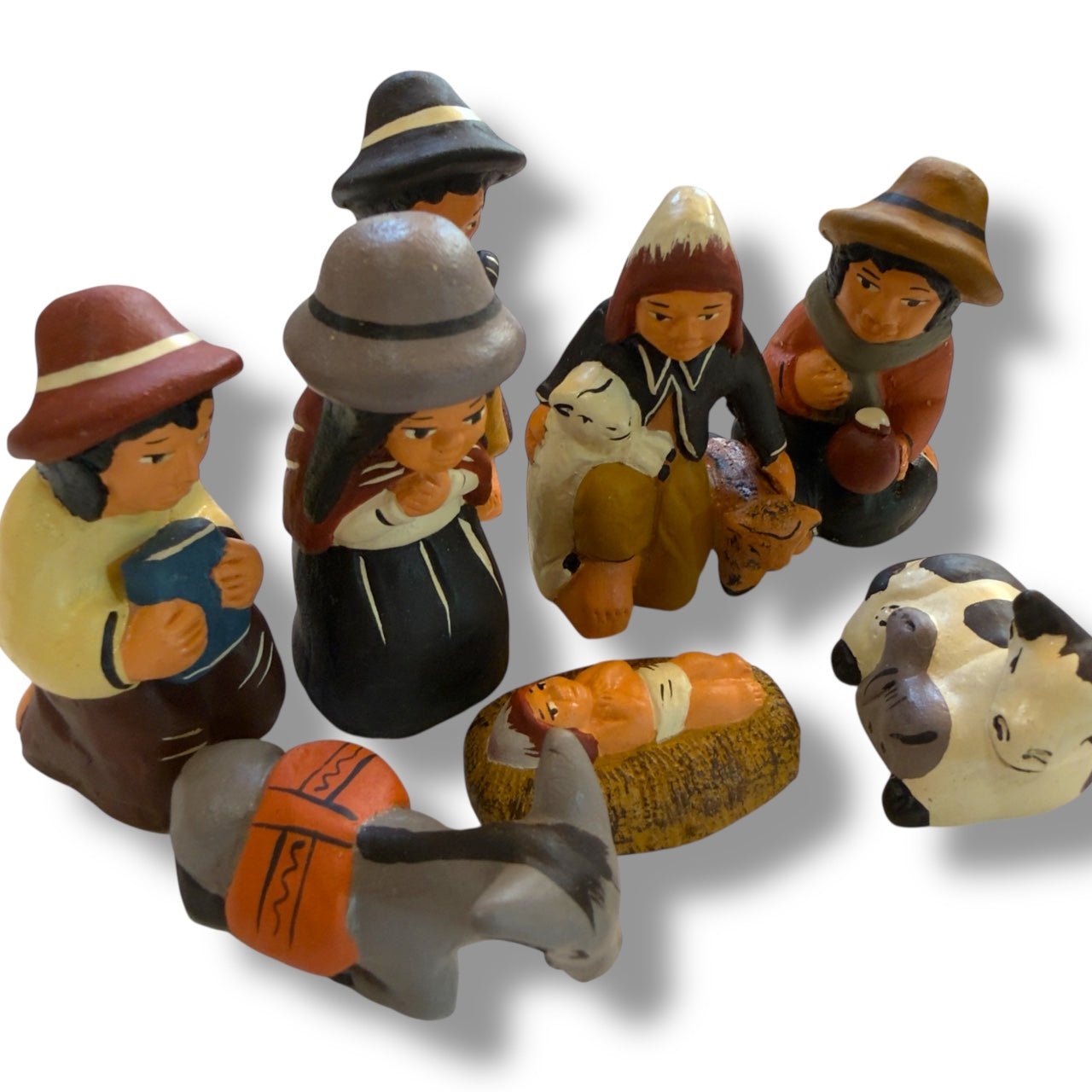 Peruvian Andean Nativity Set in Hand - Painted Clay - From The Andes