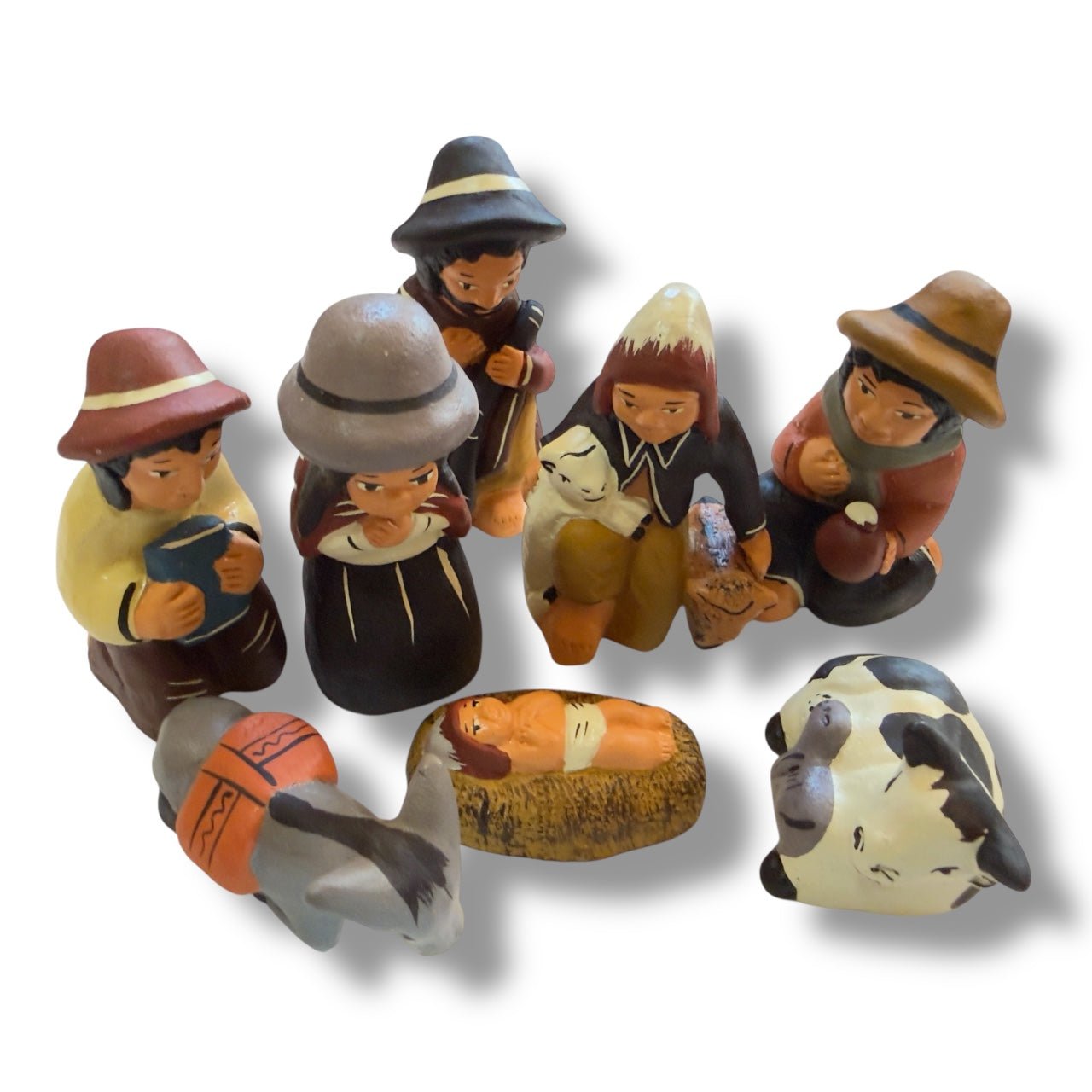 Peruvian Andean Nativity Set in Hand - Painted Clay - From The Andes