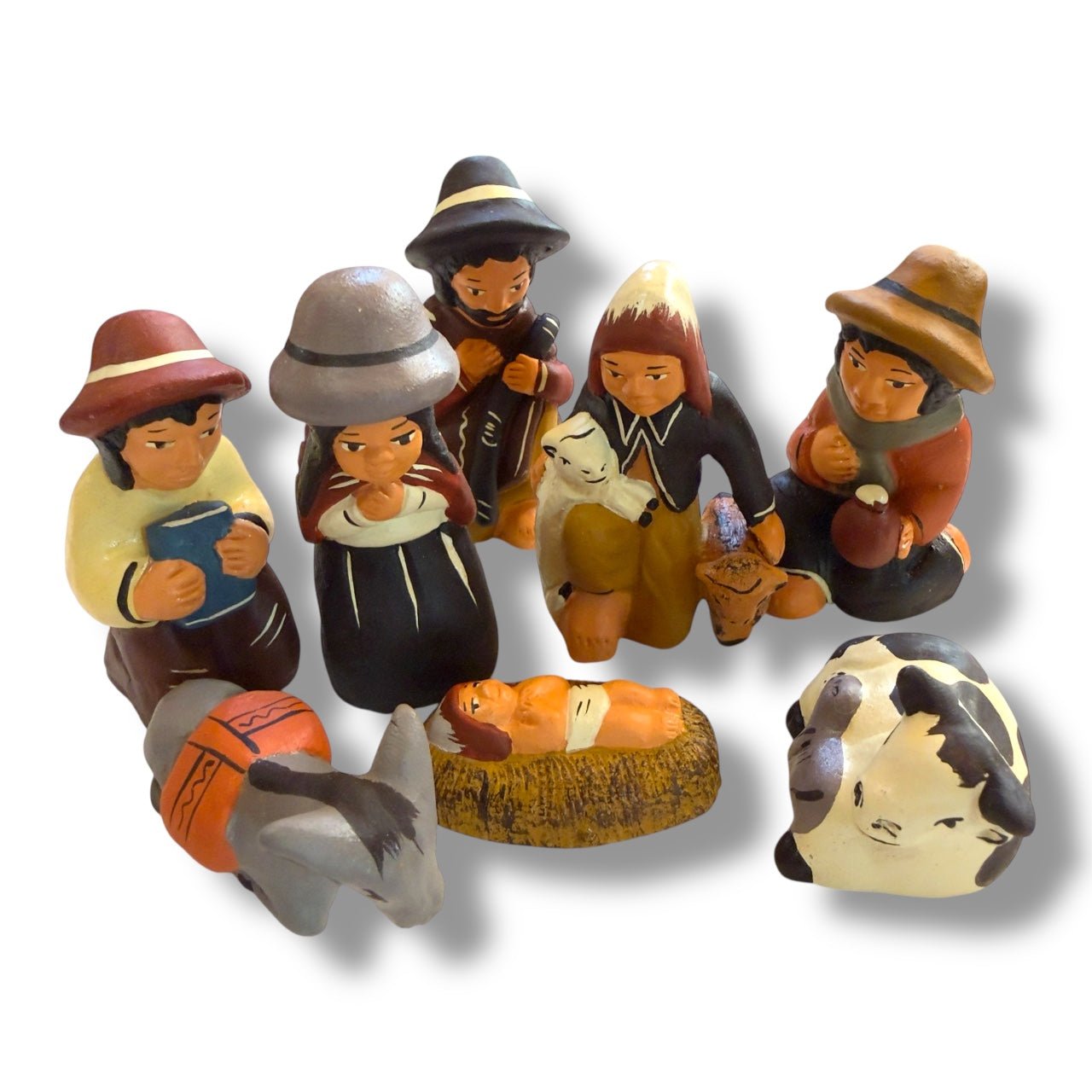Peruvian Andean Nativity Set in Hand - Painted Clay - From The Andes