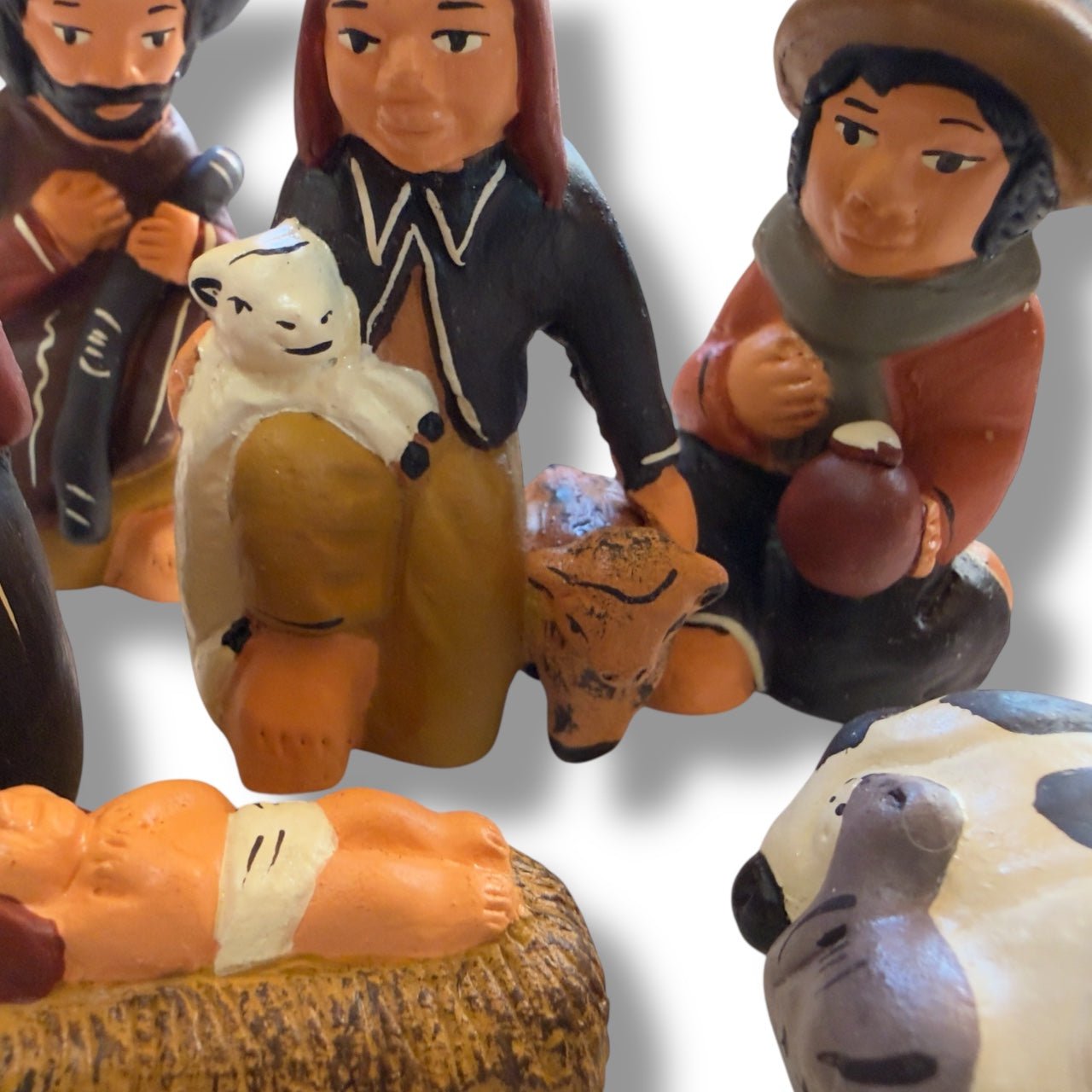 Peruvian Andean Nativity Set in Hand - Painted Clay - From The Andes