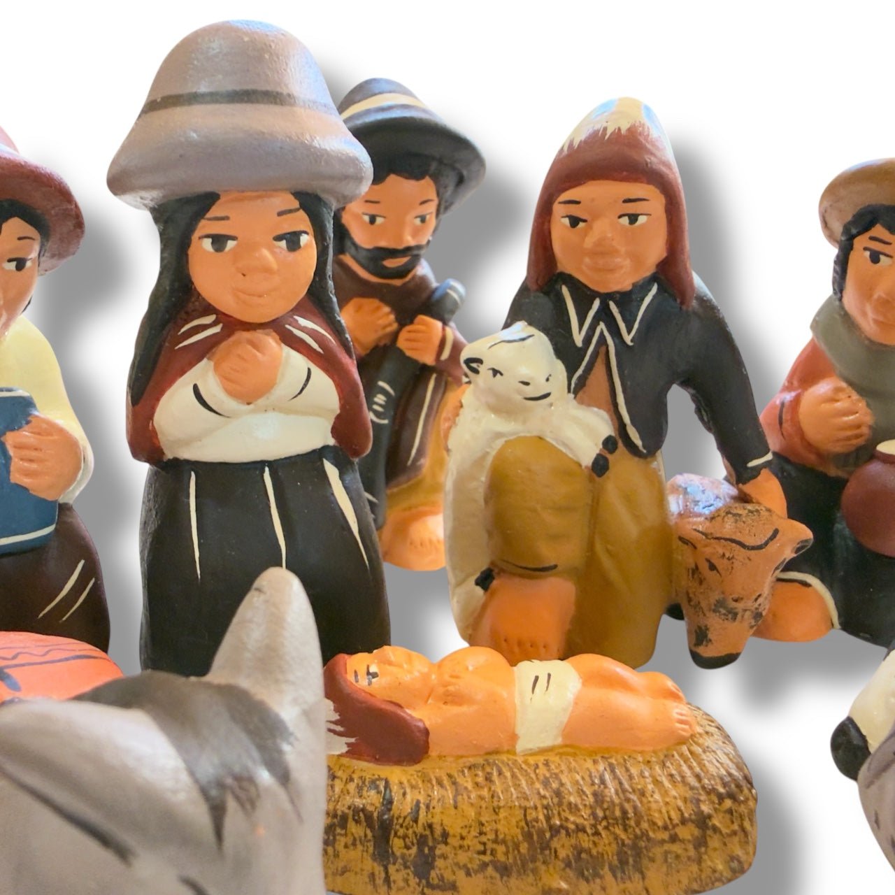 Peruvian Andean Nativity Set in Hand - Painted Clay - From The Andes