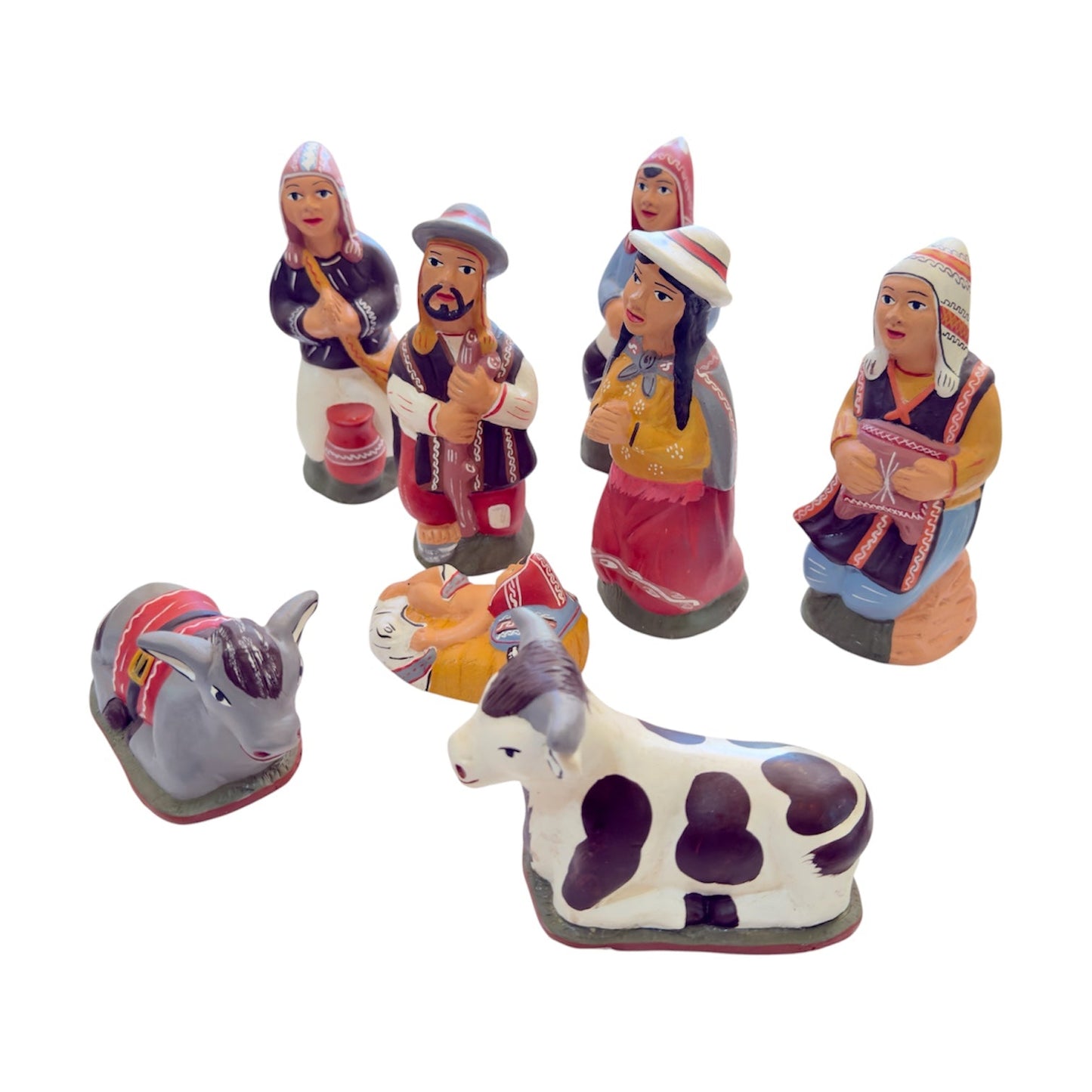 Peruvian Ceramic Nativity Set, Hand Painted 8 Piece Christmas Creche - From The Andes