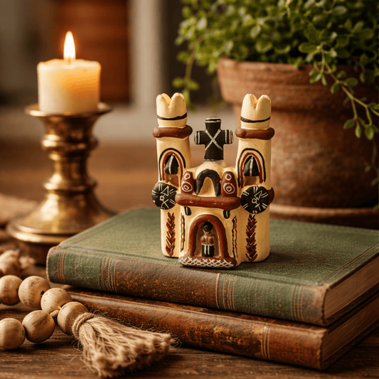 Peruvian Colonial Church Miniature Figurine | Hand - Painted Andean Folk Art Ceramic - From The Andes