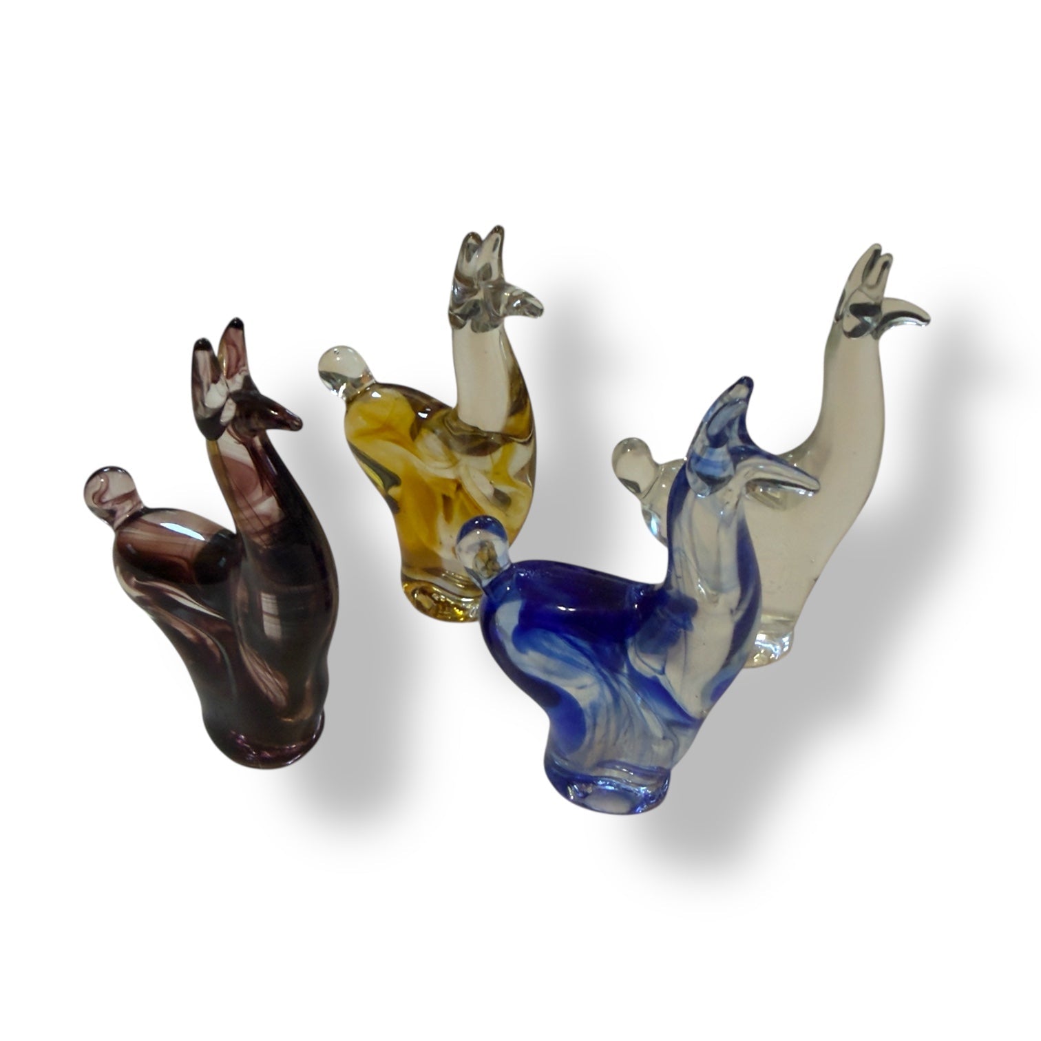 Peruvian Hand Blown Glass Llama Figurines | Colored Artisan Set of Four | Andean Decorative Sculptures - From The Andes