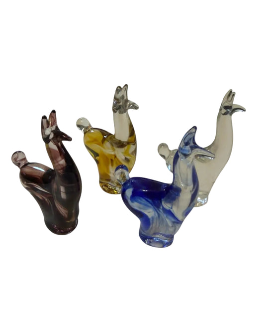 Peruvian Hand Blown Glass Llama Figurines | Colored Artisan Set of Four | Andean Decorative Sculptures - From The Andes