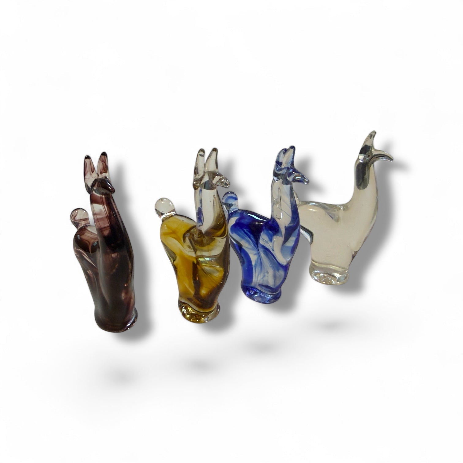 Peruvian Hand Blown Glass Llama Figurines | Colored Artisan Set of Four | Andean Decorative Sculptures - From The Andes
