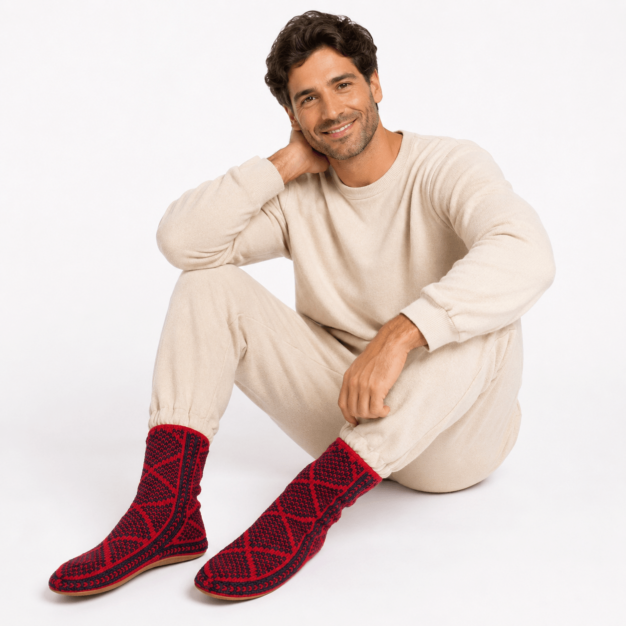 Peruvian Hand - Knit House Slipper Socks with Suede Soles, Mukluk - Style - From The Andes