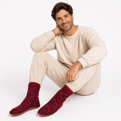 Peruvian Hand - Knit House Slipper Socks with Suede Soles, Mukluk - Style - From The Andes