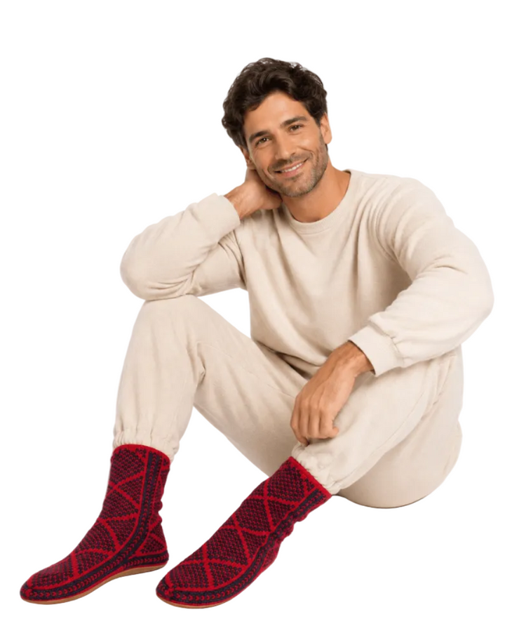 Peruvian Hand - Knit House Slipper Socks with Suede Soles, Mukluk - Style - From The Andes