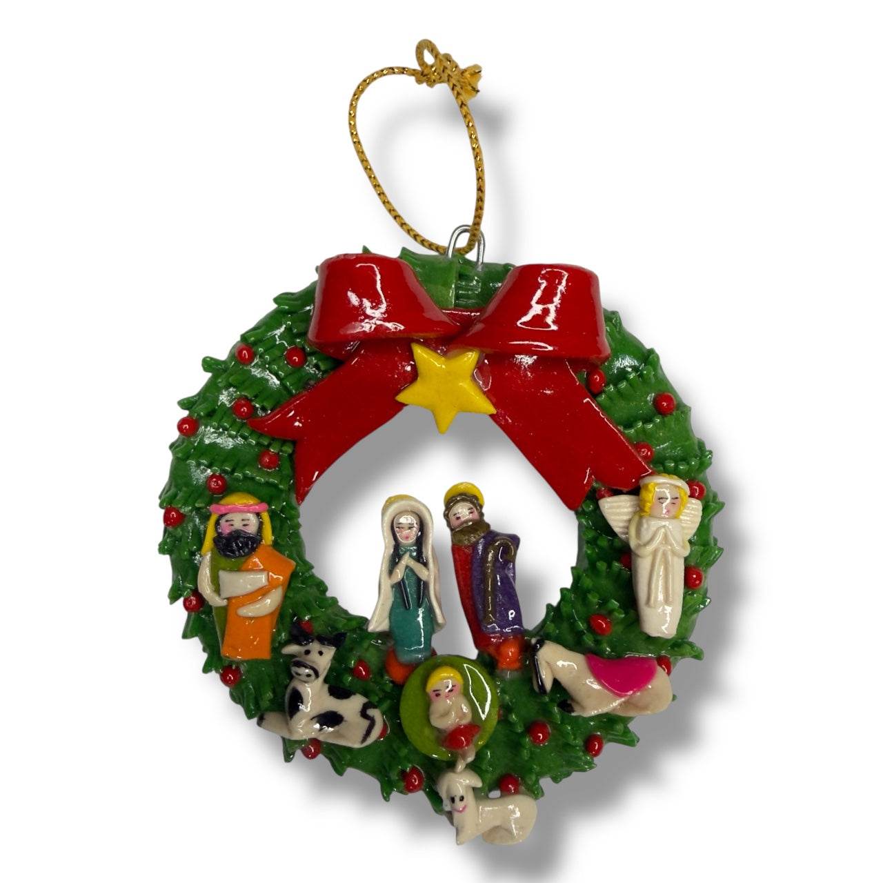 Peruvian Hand - Painted Ceramic Christmas Wreath Ornaments - From The Andes