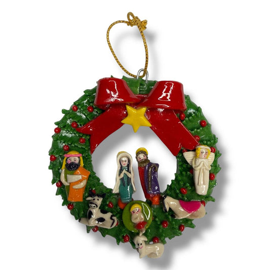 Peruvian Hand - Painted Ceramic Christmas Wreath Ornaments - From The Andes