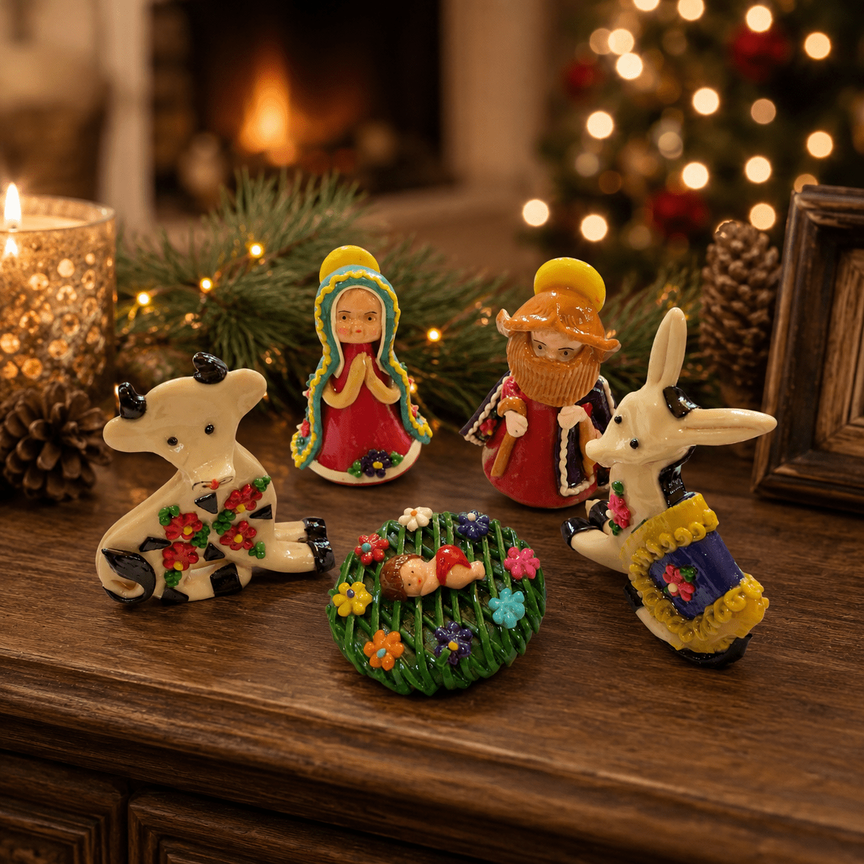 Peruvian Hand - Painted Dough Nativity Set - From The Andes