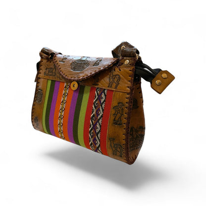 Peruvian Medium Leather & Woven Textile Crossbody Purse - From The Andes