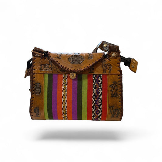 Peruvian Medium Leather & Woven Textile Crossbody Purse - From The Andes