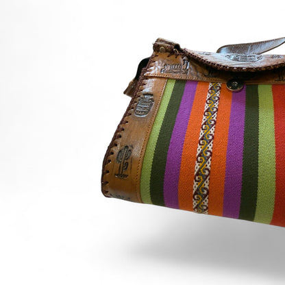 Peruvian Medium Leather & Woven Textile Crossbody Purse - From The Andes