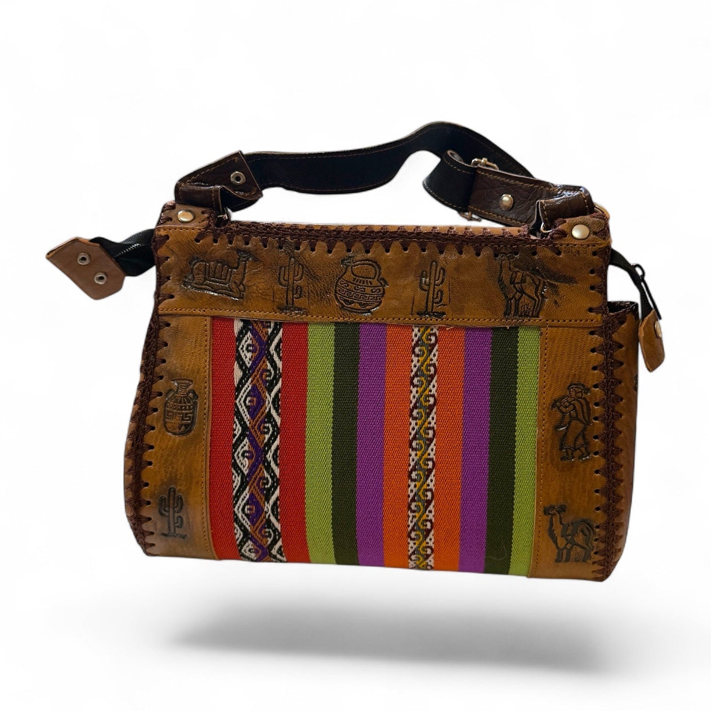 Peruvian Medium Leather & Woven Textile Crossbody Purse - From The Andes