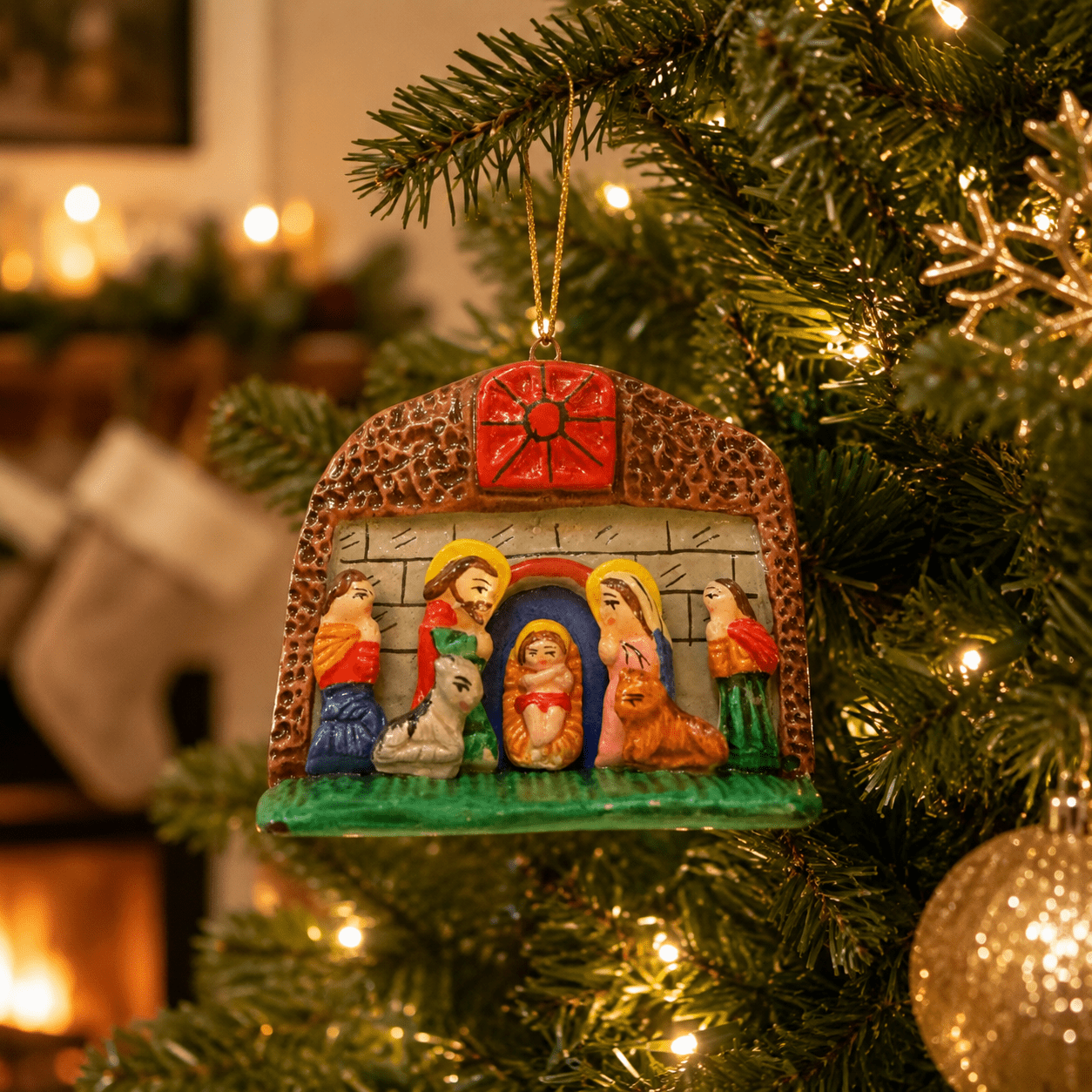 Peruvian Mini Nativity Ornament, Hand Painted Christmas Crèche - From The Andes