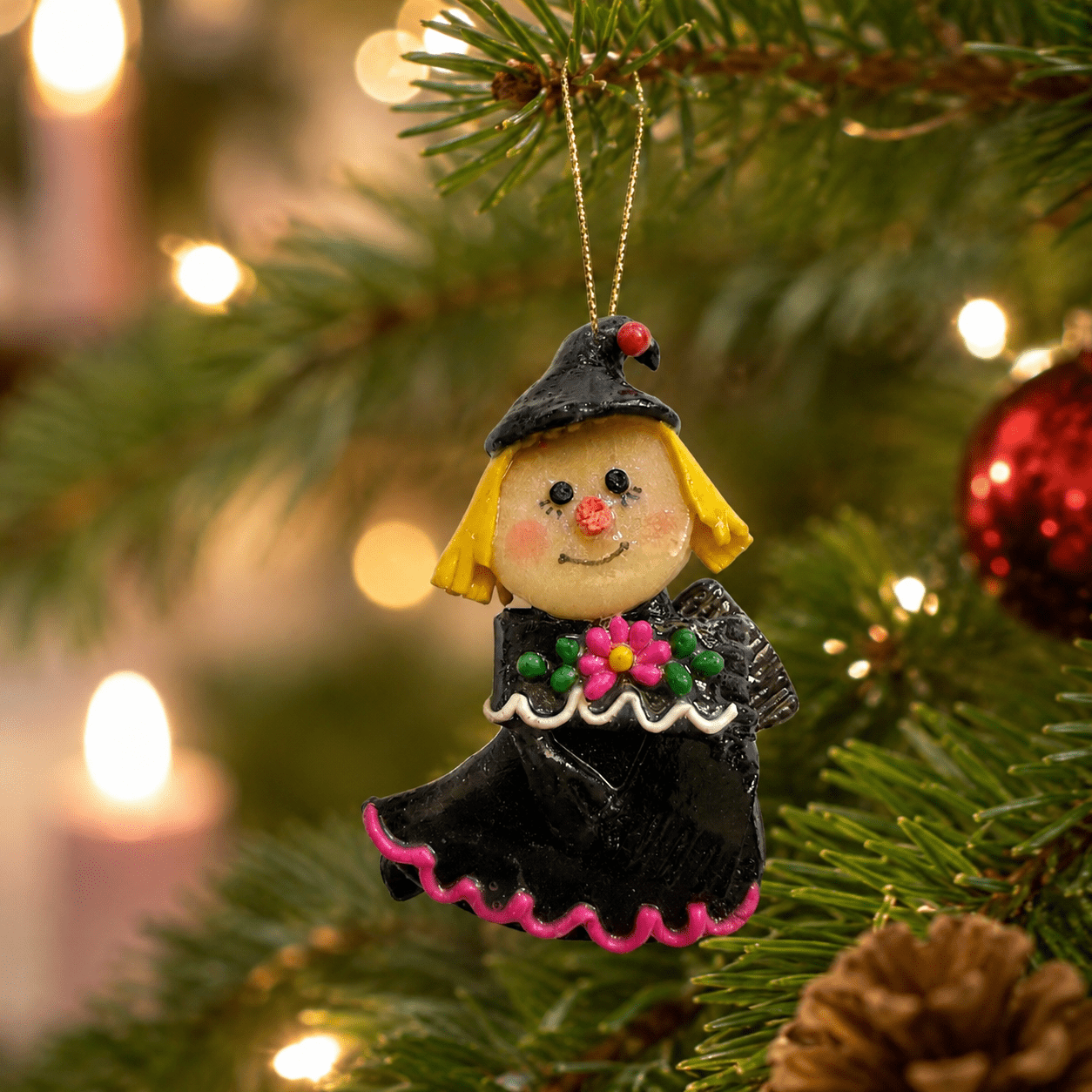 Peruvian Witch Christmas Ornament, Hand Painted Salt Dough - From The Andes