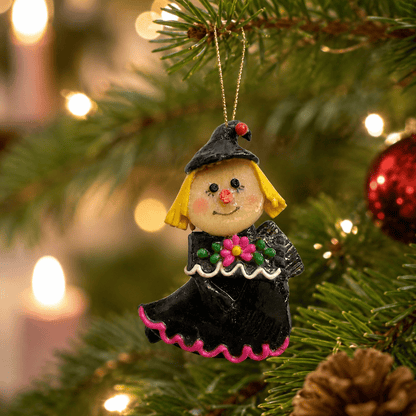 Peruvian Witch Christmas Ornament, Hand Painted Salt Dough - From The Andes