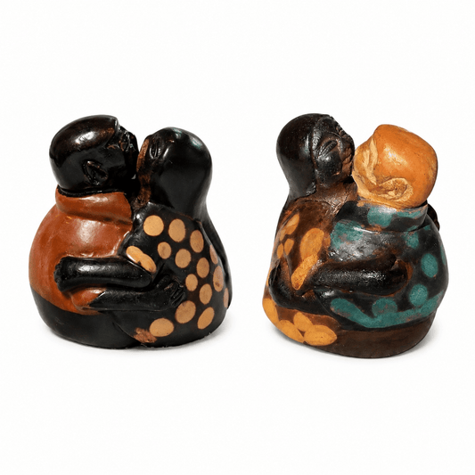 Signed Chulucanas Couple Figurine | Miniature Peruvian Ceramic Sculpture (2003) - From The Andes