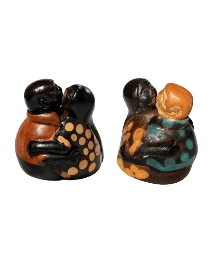 Signed Chulucanas Couple Figurine | Miniature Peruvian Ceramic Sculpture (2003) - From The Andes