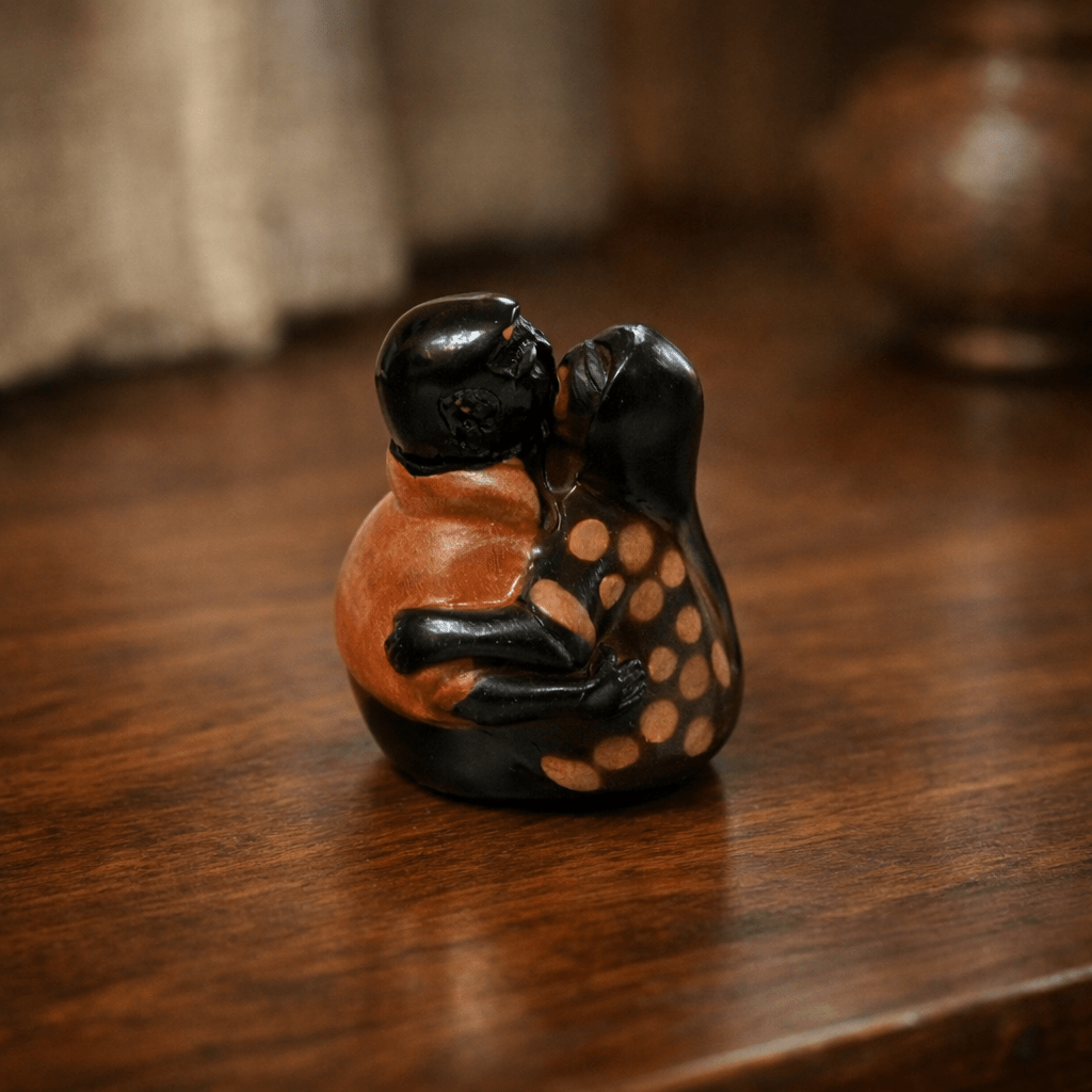 Signed Chulucanas Couple Figurine | Miniature Peruvian Ceramic Sculpture (2003) - From The Andes