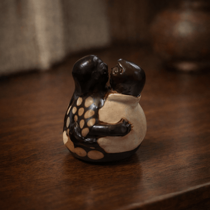 Signed Chulucanas Couple Figurine | Miniature Peruvian Ceramic Sculpture (2003) - From The Andes