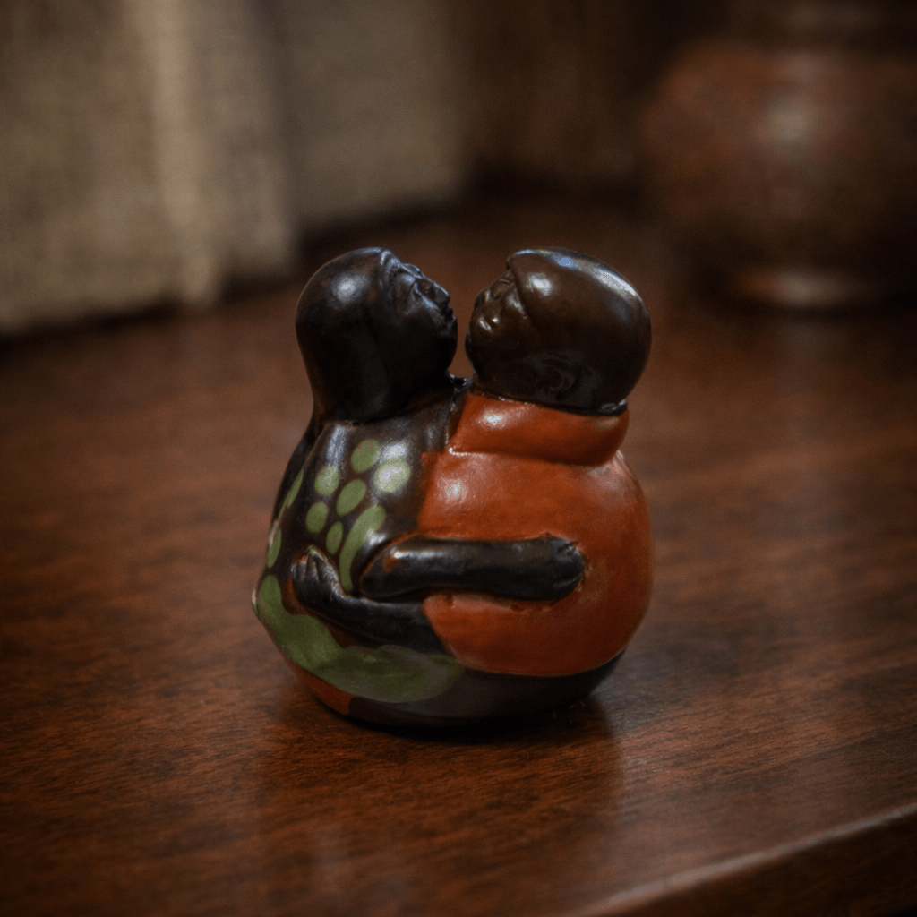 Signed Chulucanas Couple Figurine | Miniature Peruvian Ceramic Sculpture (2003) - From The Andes