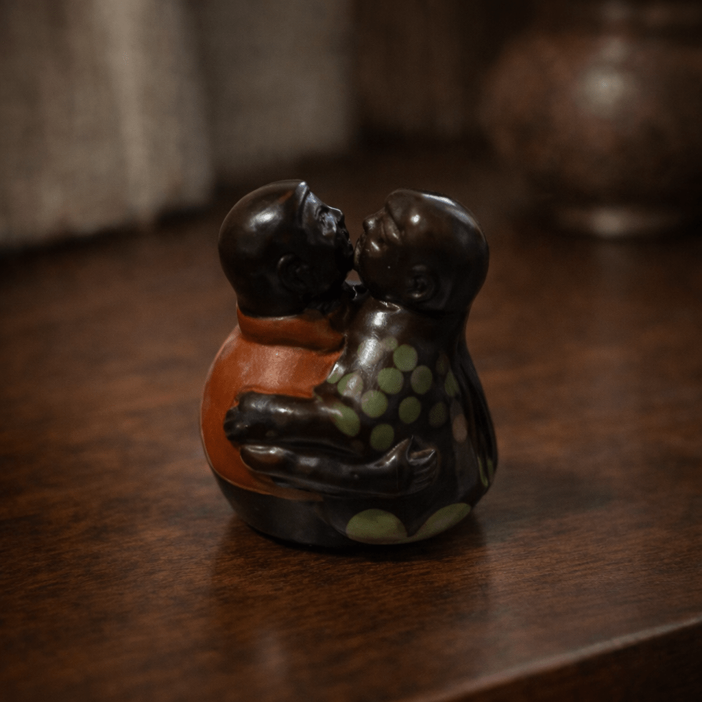 Signed Chulucanas Couple Figurine | Miniature Peruvian Ceramic Sculpture (2003) - From The Andes