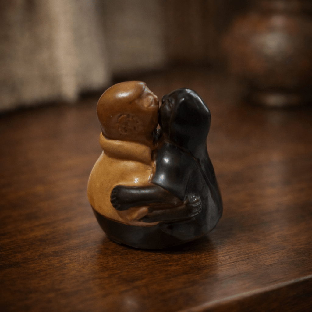 Signed Chulucanas Couple Figurine | Miniature Peruvian Ceramic Sculpture (2003) - From The Andes
