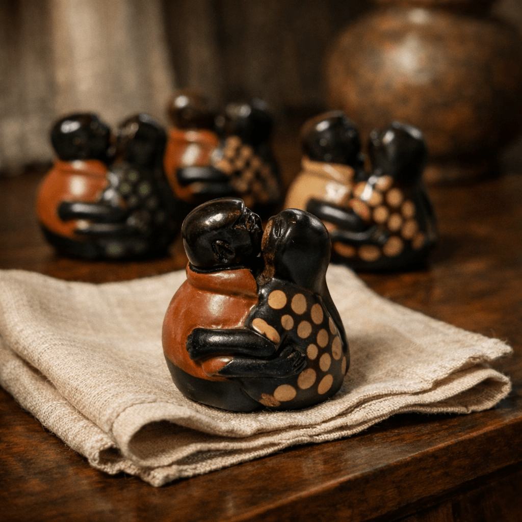 Signed Chulucanas Couple Figurine | Miniature Peruvian Ceramic Sculpture (2003) - From The Andes