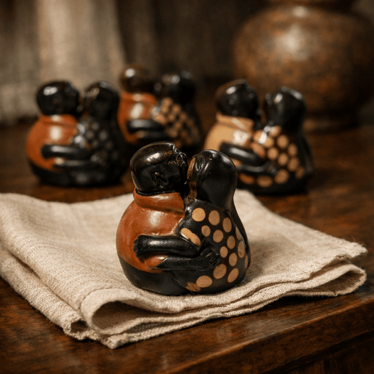 Signed Chulucanas Couple Figurine | Miniature Peruvian Ceramic Sculpture (2003) - From The Andes