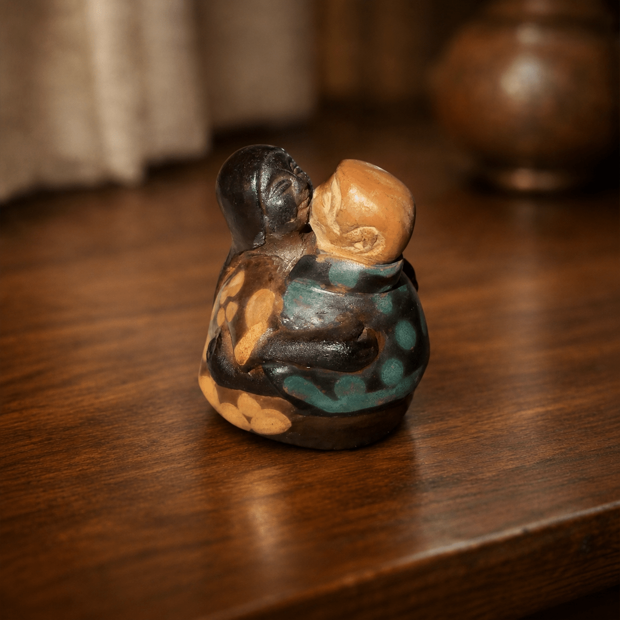 Signed Chulucanas Couple Figurine | Miniature Peruvian Ceramic Sculpture (2003) - From The Andes