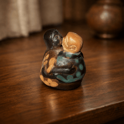 Signed Chulucanas Couple Figurine | Miniature Peruvian Ceramic Sculpture (2003) - From The Andes
