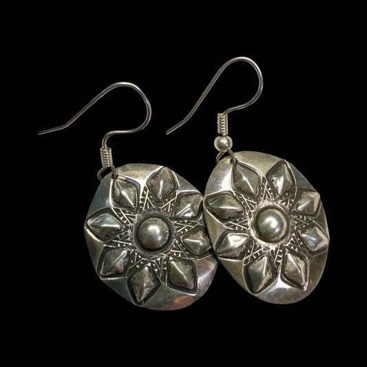 Sunshine Diamond Dime Concho Earrings | Taos Pueblo Coin Silver by Taos Arts - From The Andes