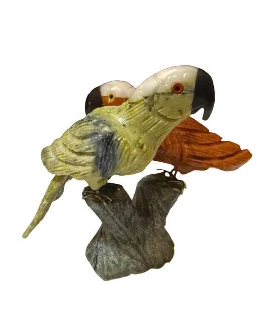 The Andean Duet: Hand - Carved Stone Macaws - From The Andes
