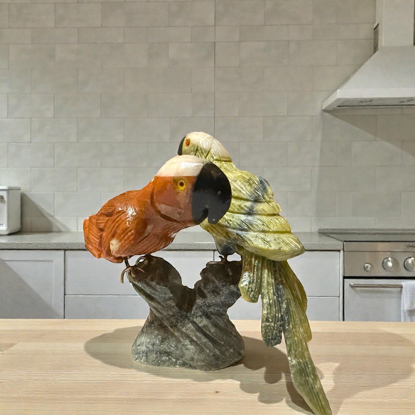 The Andean Duet: Hand - Carved Stone Macaws - From The Andes