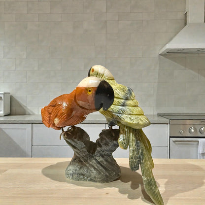 The Andean Duet: Hand - Carved Stone Macaws - From The Andes