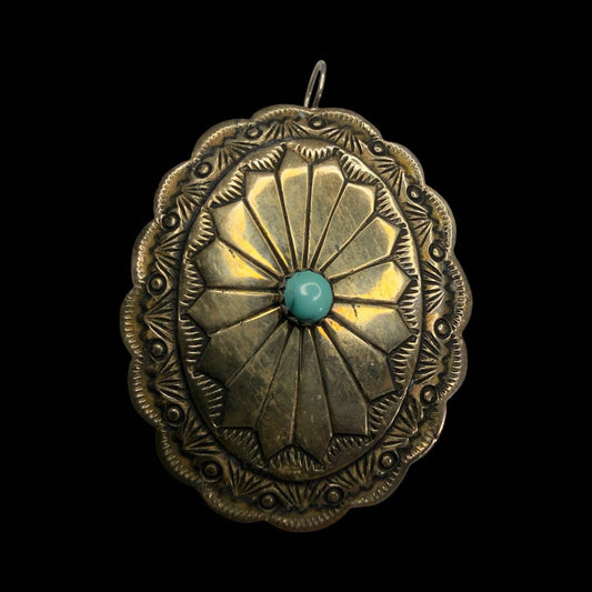 Turquoise Sunburst Silver Quarter Concho Pendant | Taos Pueblo Coin Silver by Taos Arts - From The Andes