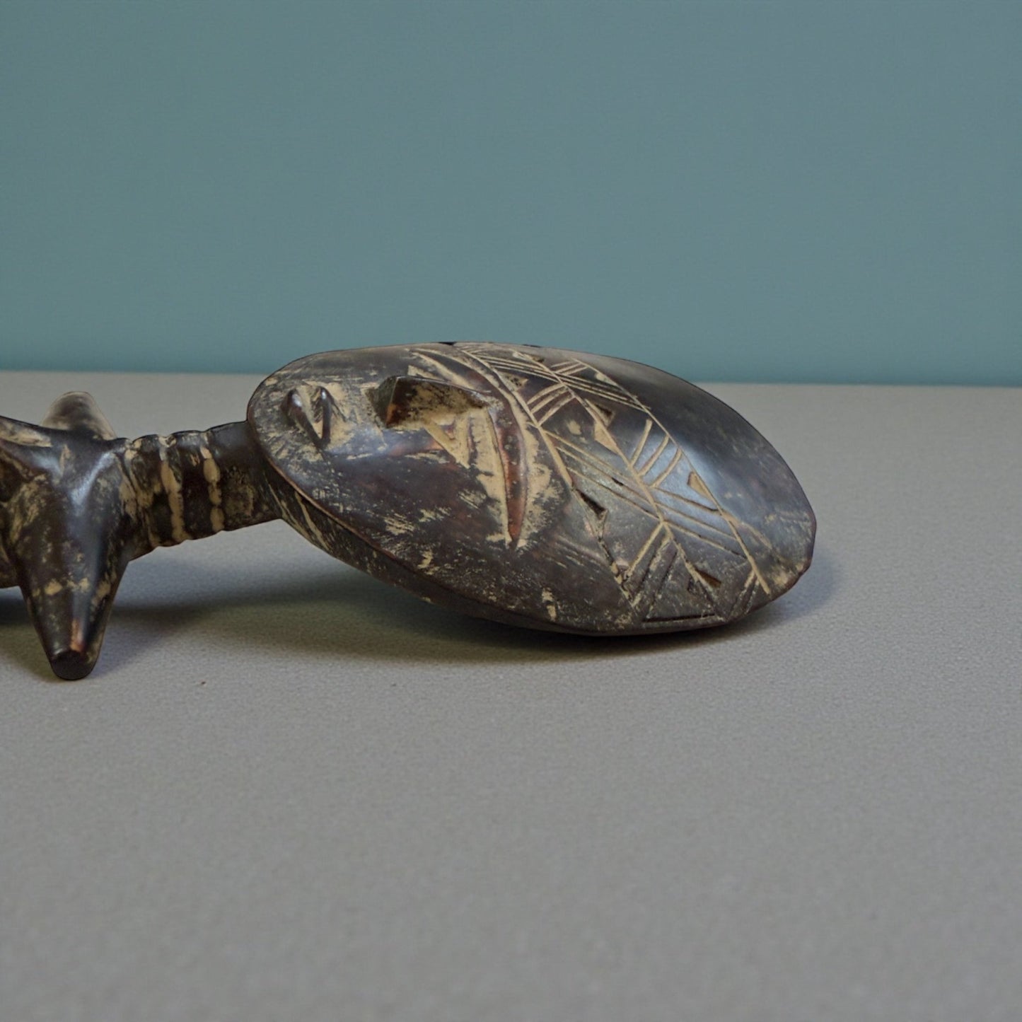 Vintage Double - Sided Akua’ba Figure (14.5") | Geometric Verso - From The Andes