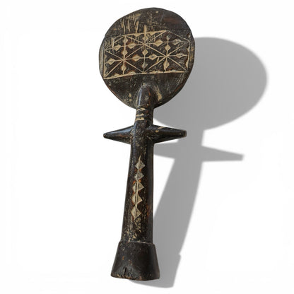 Vintage Double - Sided Akua’ba Figure (14.5") | Geometric Verso - From The Andes