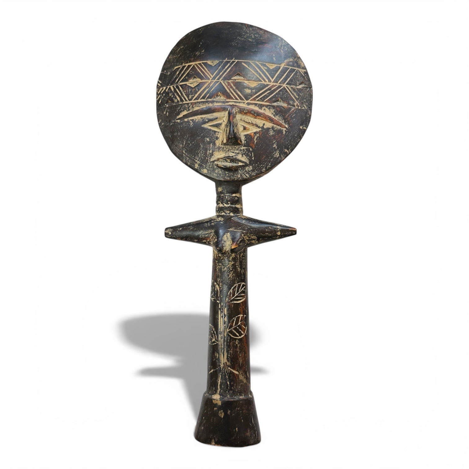 Vintage Double - Sided Akua’ba Figure (14.5") | Geometric Verso - From The Andes