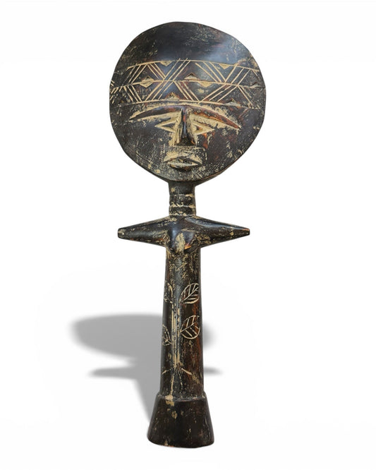 Vintage Double - Sided Akua’ba Figure (14.5") | Geometric Verso - From The Andes