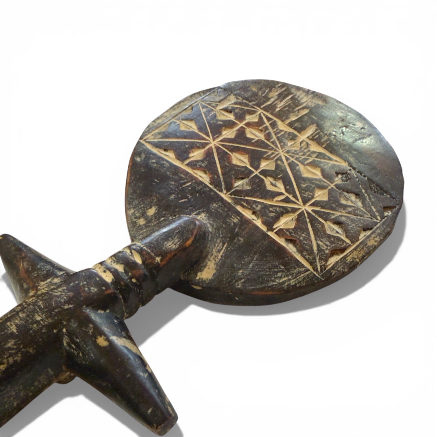 Vintage Double - Sided Akua’ba Figure (14.5") | Geometric Verso - From The Andes