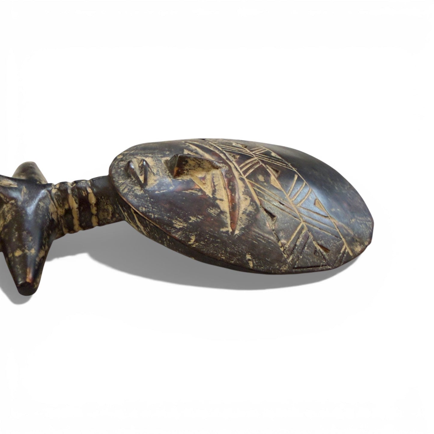 Vintage Double - Sided Akua’ba Figure (14.5") | Geometric Verso - From The Andes