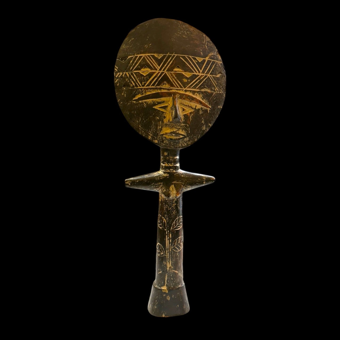 Vintage Double - Sided Akua’ba Figure (14.5") | Geometric Verso - From The Andes