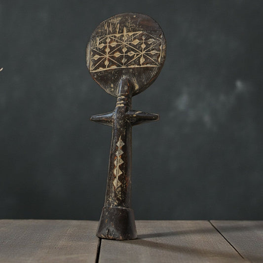 Vintage Double - Sided Akua’ba Figure (14.5") | Geometric Verso - From The Andes