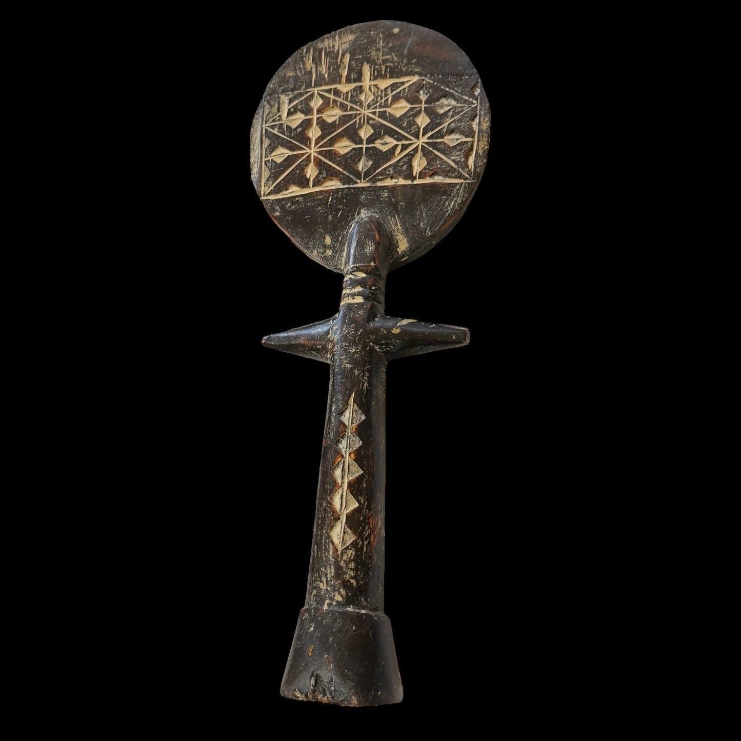 Vintage Double - Sided Akua’ba Figure (14.5") | Geometric Verso - From The Andes