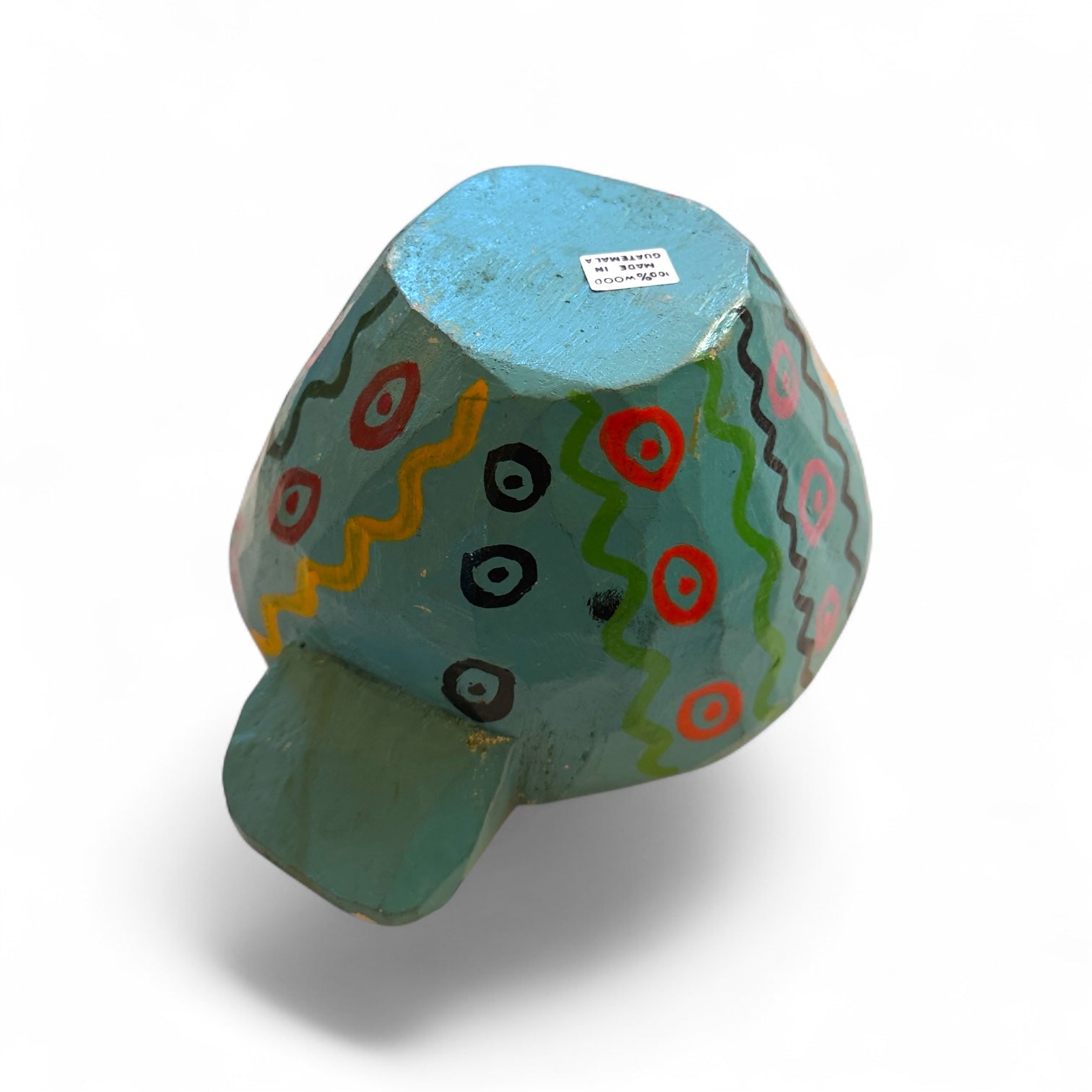 Vintage Lake Atitlán Folk Art Bowl | Hand - Carved Teal & Red - From The Andes